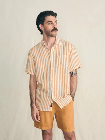 Faherty Short-sleeve Palma Linen Shirt In Gold Ivory Stripe