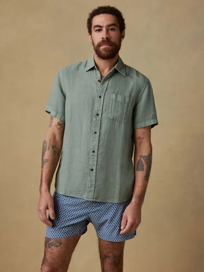 Faherty Short-sleeve Palma Linen Shirt In Green