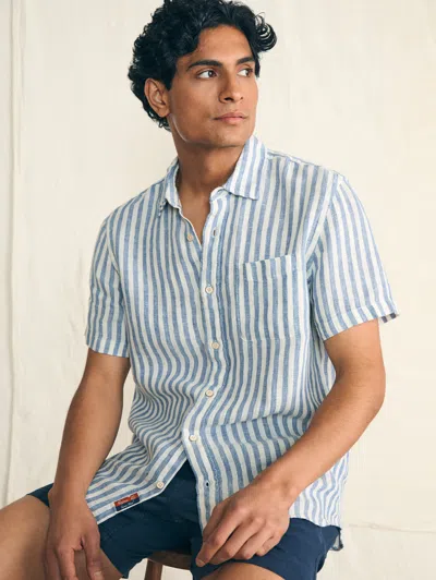 Faherty Short-sleeve Palma Linen Shirt In Horizon Ivory Stripe