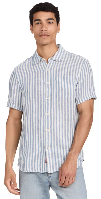 Faherty Short Sleeve Palma Linen Shirt Horizon Ivory Stripe