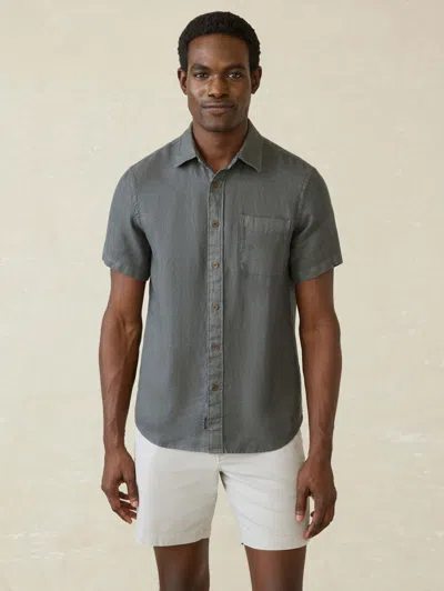Faherty Short-sleeve Palma Linen Shirt In Washed Black Basketweave