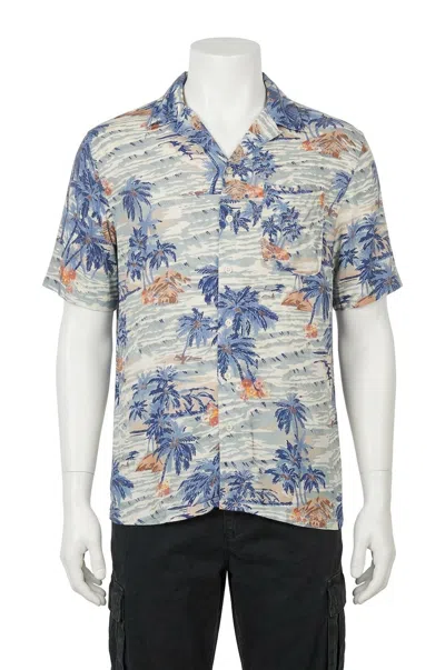 Faherty Short Sleeve Rayon Kona Camp Shirt In Pacific Swell In Multi