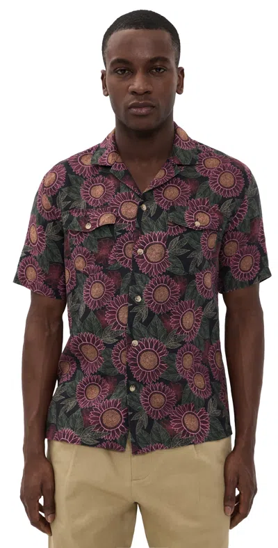 Faherty Short Sleeve Reserve Basque Camp Shirt Black Floral Road In Brown
