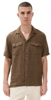 Faherty Short Sleeve Reserve Basque Camp Shirt Dark Oakwood Pincheck In Brown