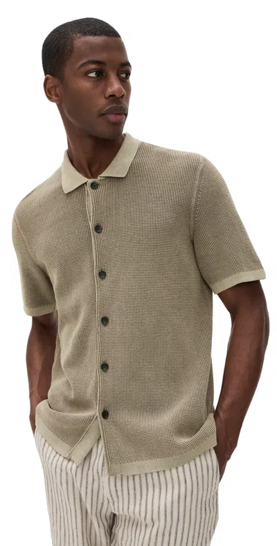 Faherty Short Sleeve Sunwashed Sweater Shirt Island Brown In Gray