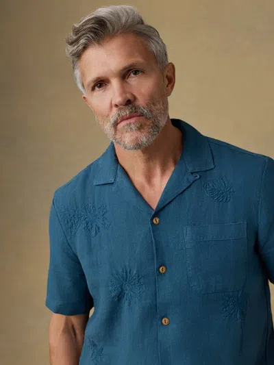 Faherty Short-sleeve Embroidered Shirt In Blue