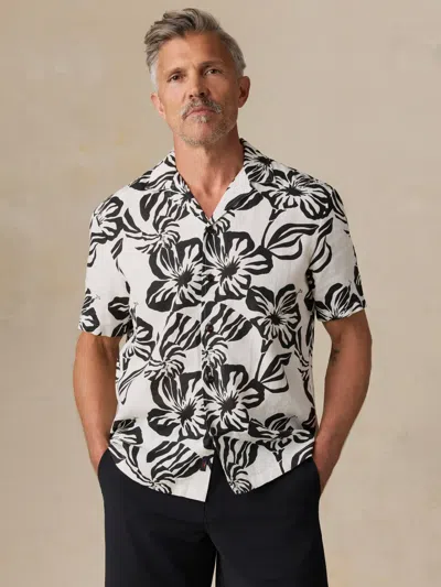 Faherty Short-sleeve Linen Camp Shirt In Black