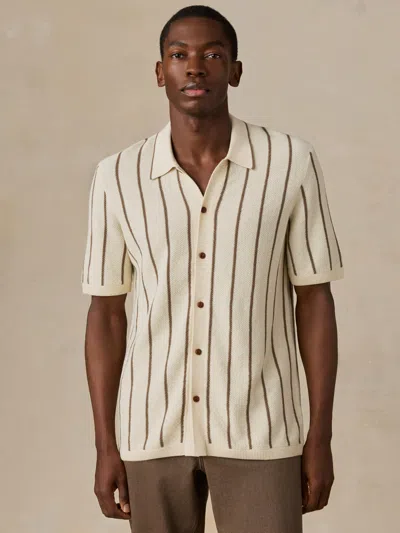 Faherty Short-sleeve Sweater Shirt In Cream Walnut Stripe