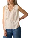 Faherty Skylar Beaded Tie Neck Dobby Top In Neutral