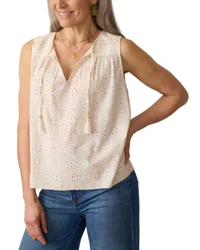 Faherty Skylar Beaded Tie Neck Dobby Top In Neutral