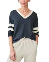 Faherty Slub Varsity V Neck Top In Blue