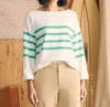 FAHERTY SPORT JERSEY LONG-SLEEVE TEE IN GREEN CAPE MAY STRIPE