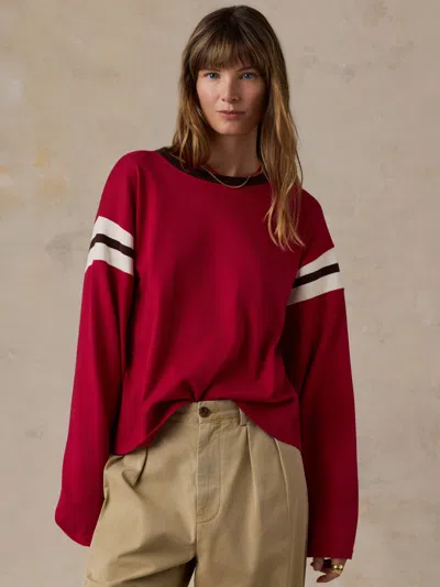 Faherty Sport Jersey Throwback Long-sleeve T-shirt In Sangria Varsity