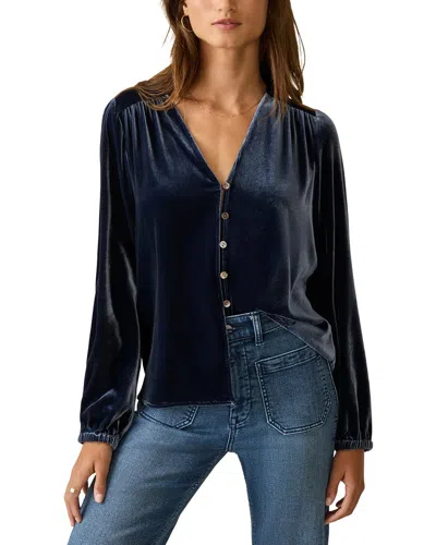 Faherty Stretch Silk-blend Velvet Rowan Top In Blue