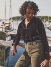 Faherty Stretch Silk Velvet Genevieve Shirt In Black