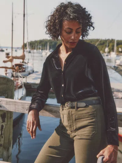 Faherty Stretch Silk Velvet Genevieve Shirt In Black