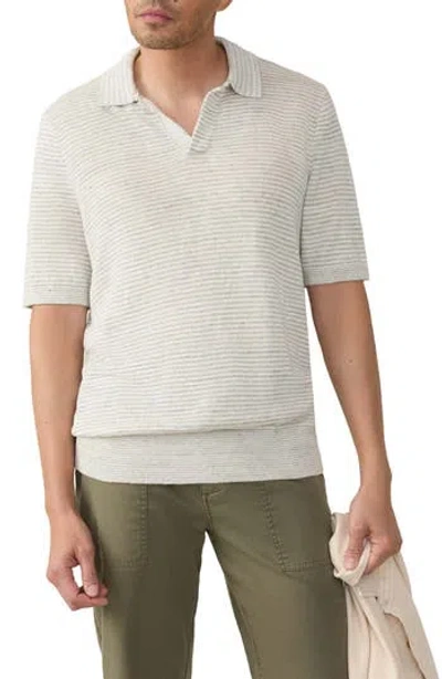 Faherty Stripe Linen Sweater Polo In Neutral
