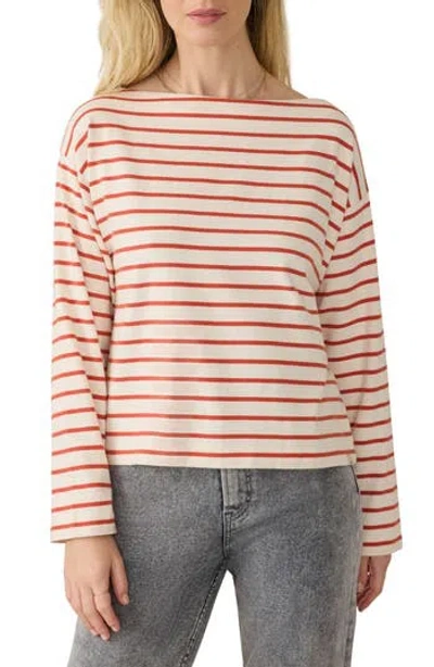 Faherty Stripe Organic Cotton Boatneck Top In Burgundy