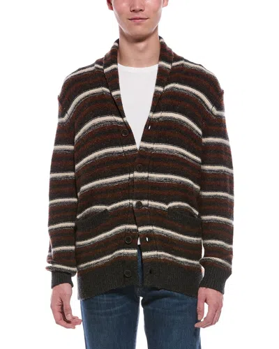 Faherty Striped Wool-blend Cardigan In Brown