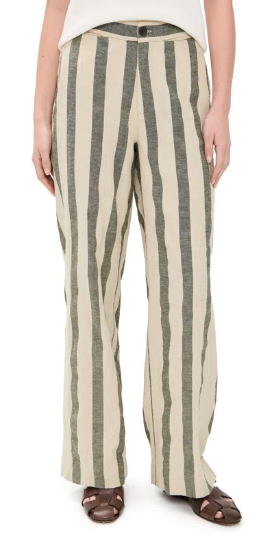 Faherty Sun Strider Cotton Linen Pants Pine Bay Stripe In Green