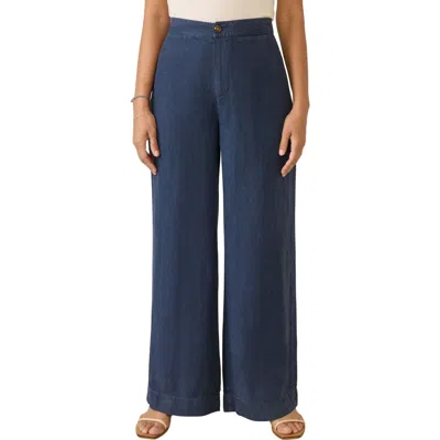 Faherty Sun Strider Wide Leg Linen Pants In Blue