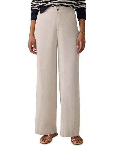 Faherty Sun Strider Wide Leg Linen Pants In White