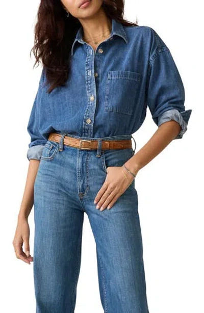 Faherty Sunfair Oversized Organic Cotton Denim Button-up Shirt In Blue