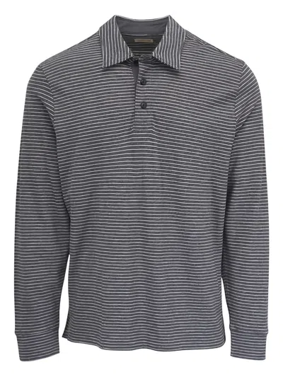 Faherty Sunwash Striped Polo Shirt In Gray