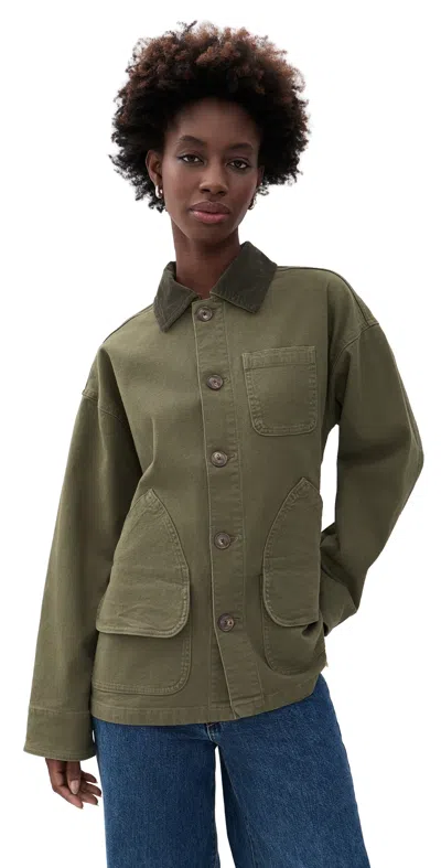 Faherty Sunwashed Canvas Barn Jacket Olive Night In Green
