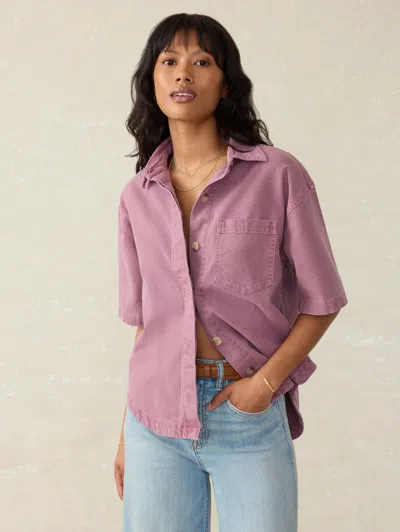 Faherty Sunwashed Canvas Overshirt In Weathered Orchid