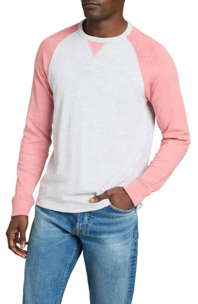 Faherty Sunwashed Colorblock Long Sleeve T-shirt In Light Grey/ Fadedflag