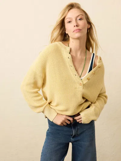 Faherty Sunwashed Cotton Fisherman Henley T-shirt In Yellow