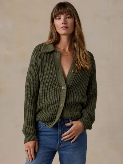 Faherty Sunwashed Cotton Lodge Cardigan In Green