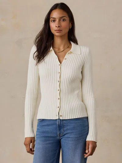 Faherty Sunwashed Cotton Ribbed Cardigan In White