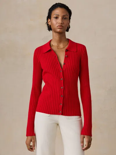 Faherty Sunwashed Cotton Ribbed Cardigan In Red