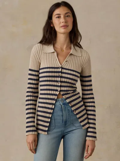 Faherty Sunwashed Cotton Ribbed Cardigan In Salted Navy Stripe