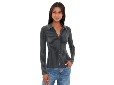 Faherty Sunwashed Cotton Ribbed Cardigan Women's Sweater Black Reef Stripe: Md In Gray