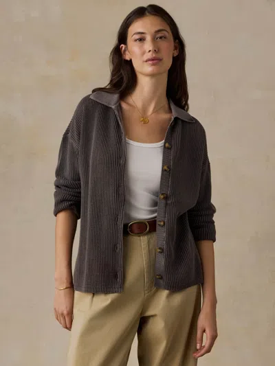 Faherty Sunwashed Cotton Sweater Polo In Chocolate Brown