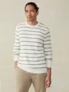 Faherty Sunwashed Crewneck Sweater In White Sage Stripe