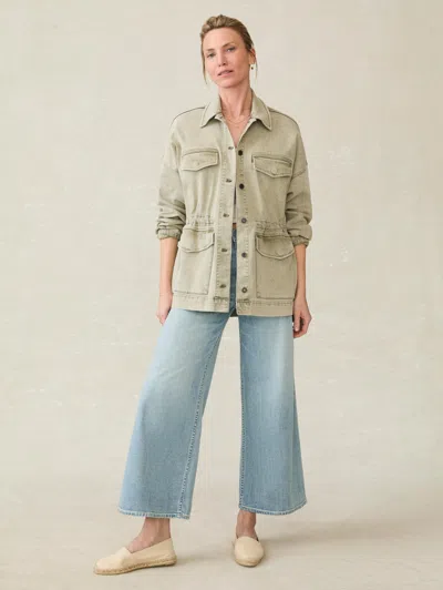 Faherty Sunwashed Denim Utility Jacket In Olive Haze Wash