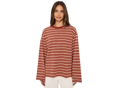 FAHERTY SUNWASHED LONG SLEEVE RETRO T-SHIRTS WOMEN'S CLOTHING REDWOOD STRIPE: MD, COTTON