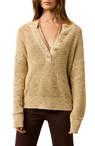 Faherty Sunwashed Organic Cotton Blend Fisherman Henley Sweater In Nude