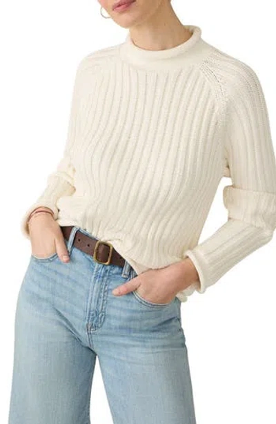 Faherty Sunwashed Organic Cotton Rollneck Sweater In White