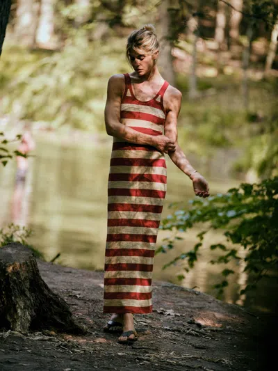 Faherty Sunwashed Organic Pocket Tank Dress In Red Ochre Stripe