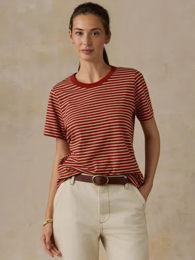 Faherty Sunwashed Regenerative T-shirt In Red Ochre Mini Stripe