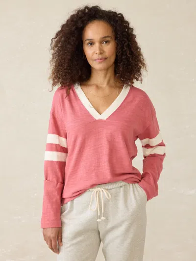 Faherty Sunwashed Slub V-neck In Baroque Rose