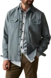 Faherty Sunwashed Stretch Canvas Button-up Shirt Jacket In Petrol Blue
