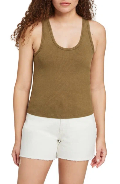 Faherty Sunwashed Stretch Organic Cotton Rib Tank In Military Olive
