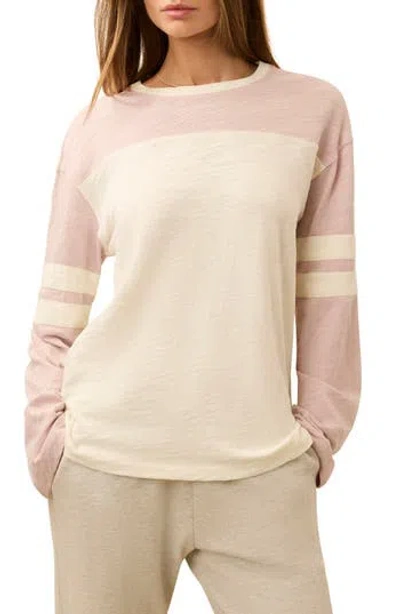 Faherty Sunwashed Varsity Long Sleeve Organic Cotton Slub T-shirt In Pink