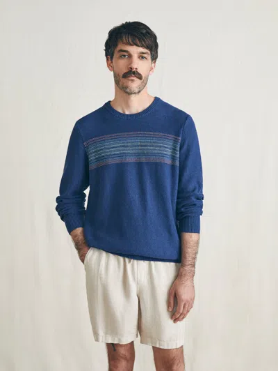Faherty Surf Stripe Crew Sweater In Navy Sea Sunset